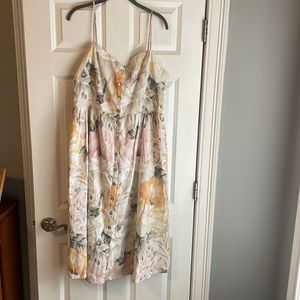 H&M Floral Midi Linen Blend Dress